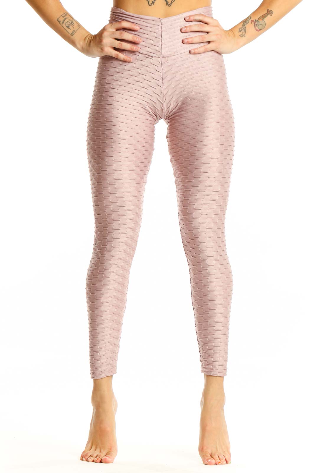 Pink Textured High-Waist Activewear Leggings Front