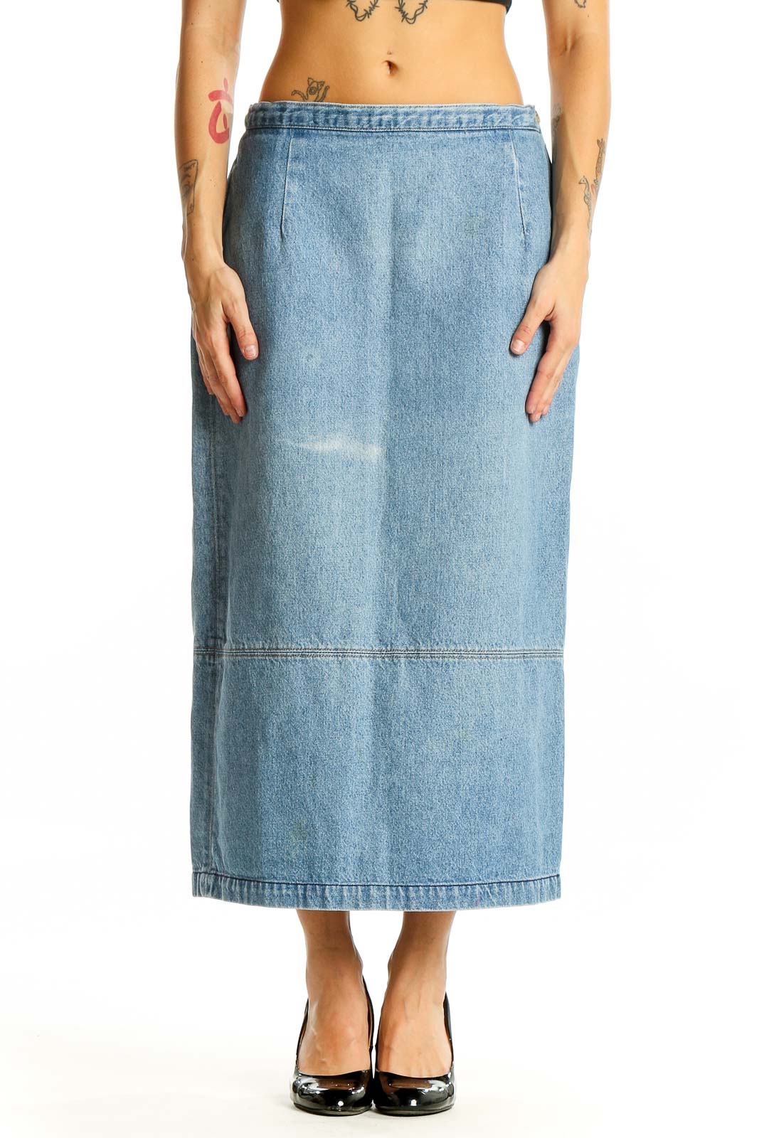 Light Blue Denim Maxi Skirt Front