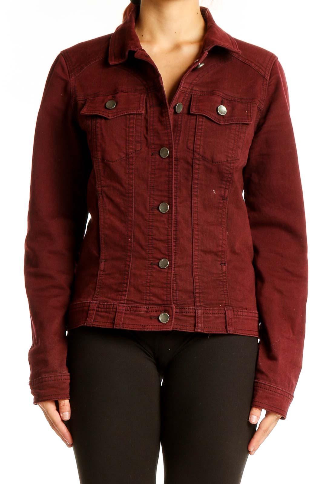 Burgundy Classic Denim Jacket Front