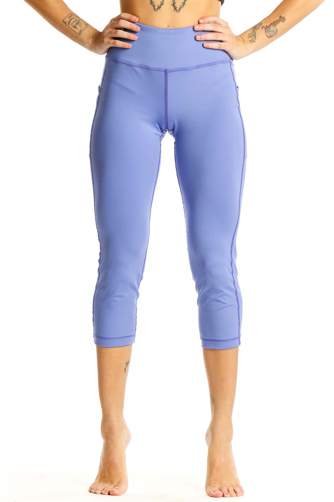 Periwinkle High-Waisted Capri Activewear Leggings Front