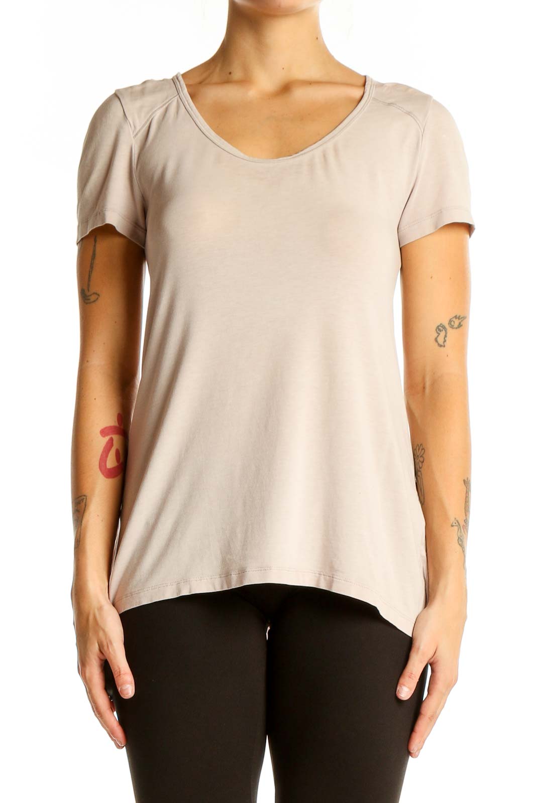 Beige Eco-Friendly Short Sleeve Top Front