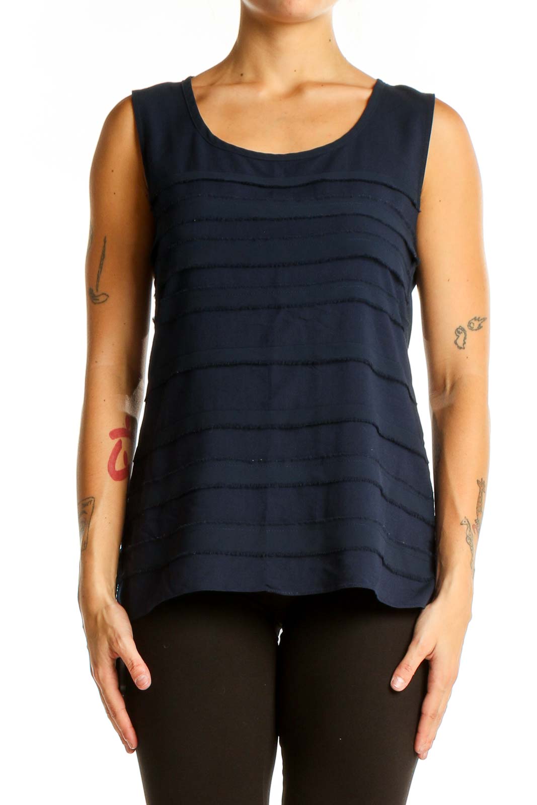 Navy Layered Sleeveless Blouse Front
