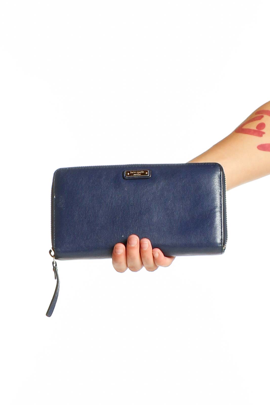 Navy Leather Zip-Around Wallet Front