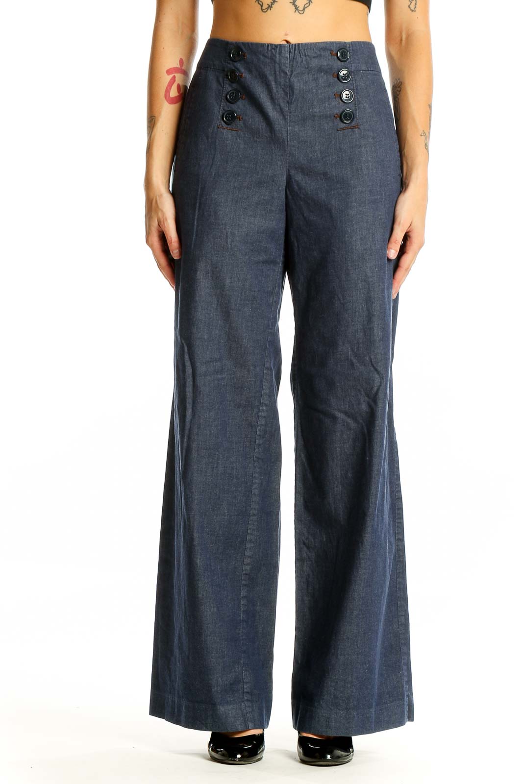 Navy Wide-Leg Sailor Pants Front