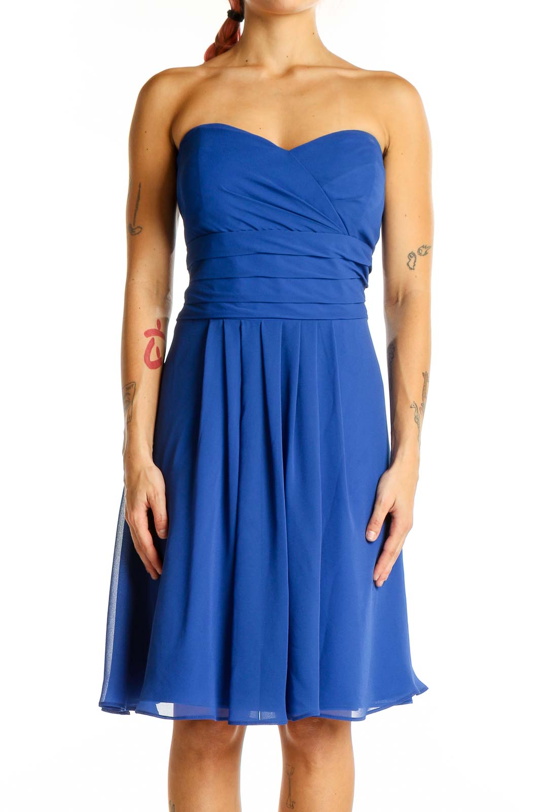 Royal Blue Strapless Chiffon Cocktail Dress Front