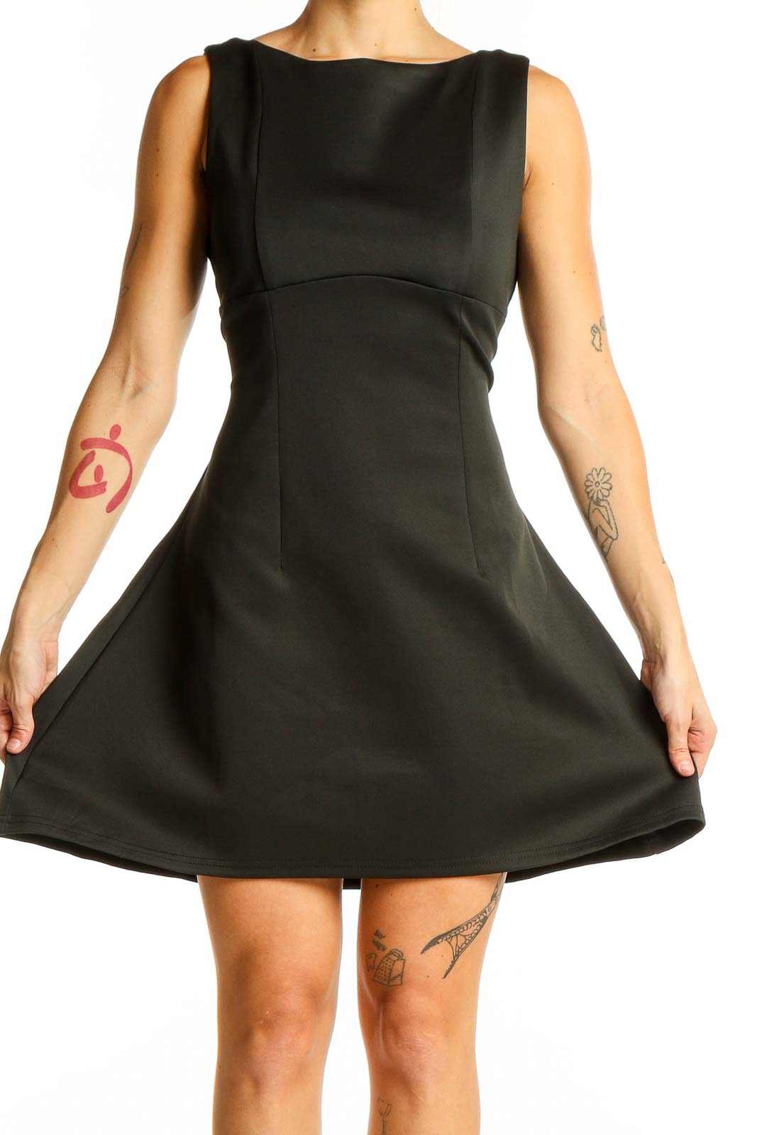 Black Sleeveless Fit-and-Flare Mini Dress Front