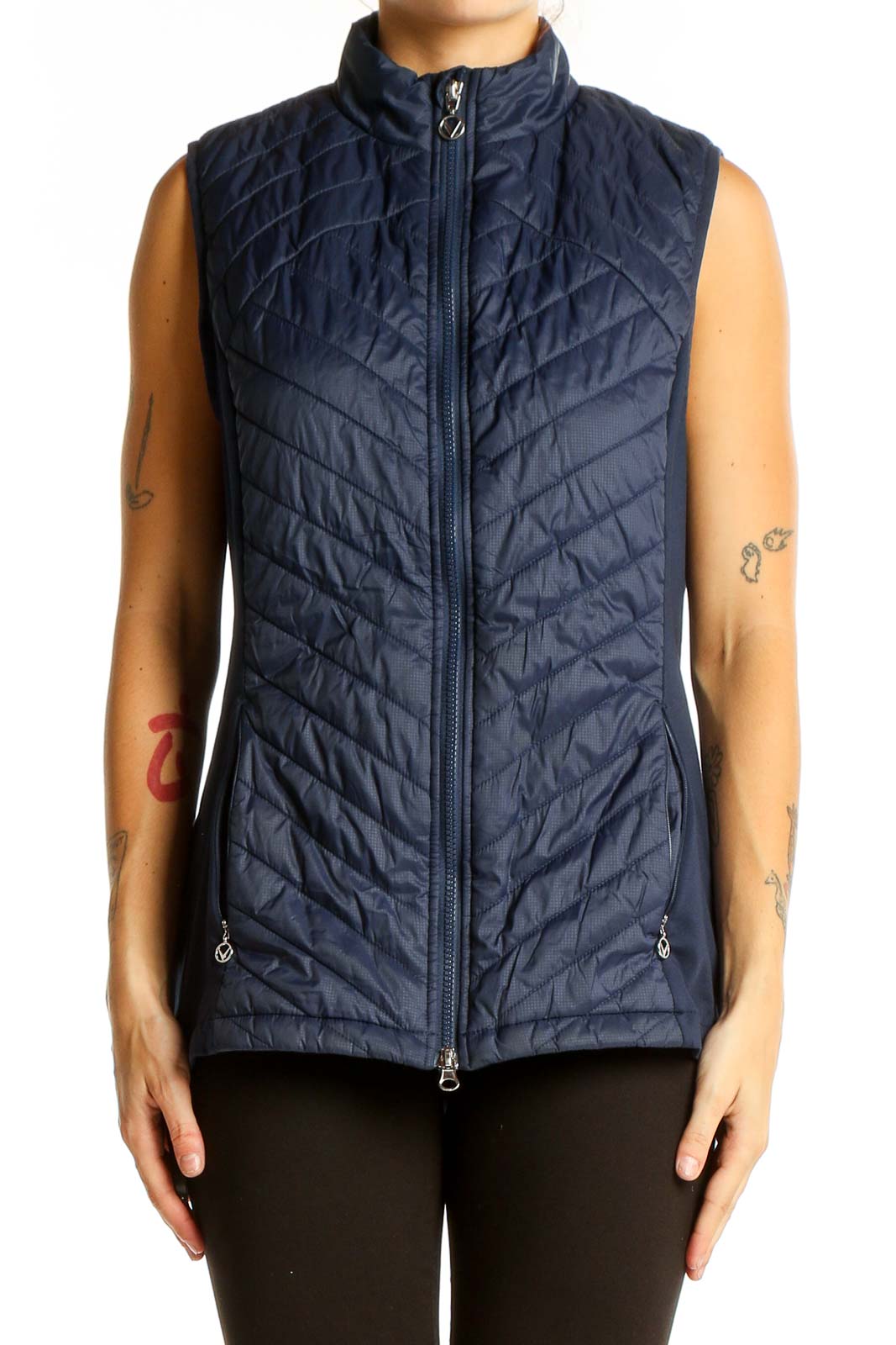 Navy Quilted Lightweight Vest Front