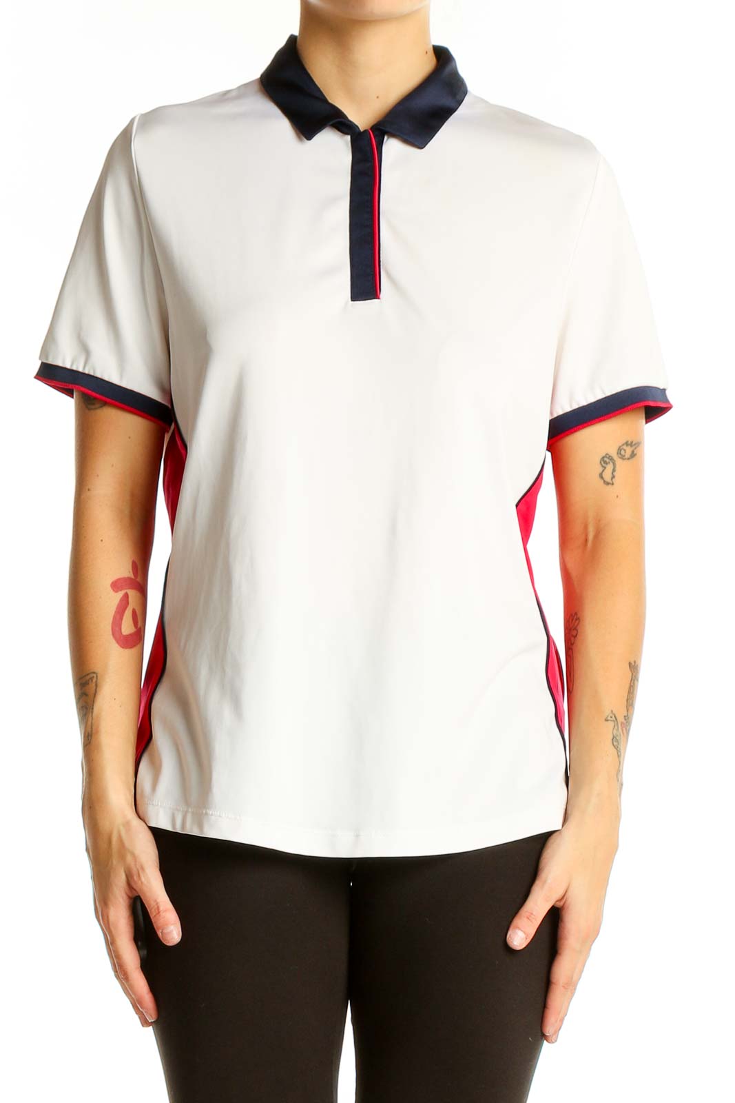 White Colorblock Performance Golf Polo Front