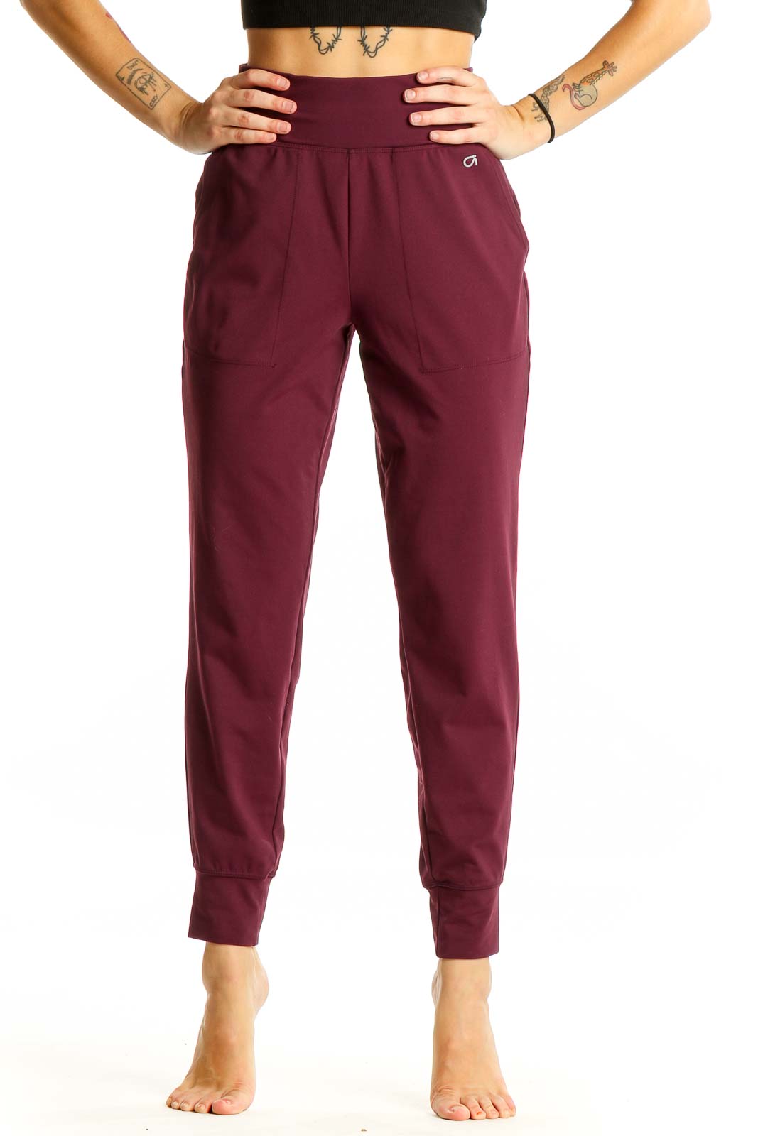Burgundy High-Waisted Jogger Pants Front