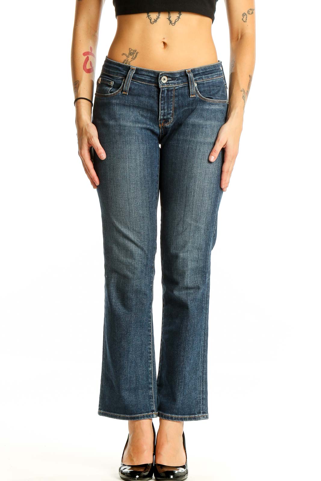 Blue Straight Leg Denim Jeans Front