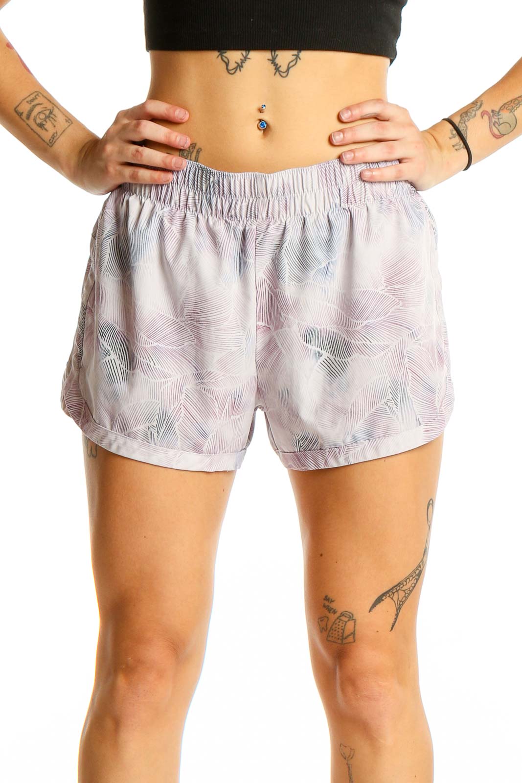 Lavender Floral Print Athletic Shorts Front