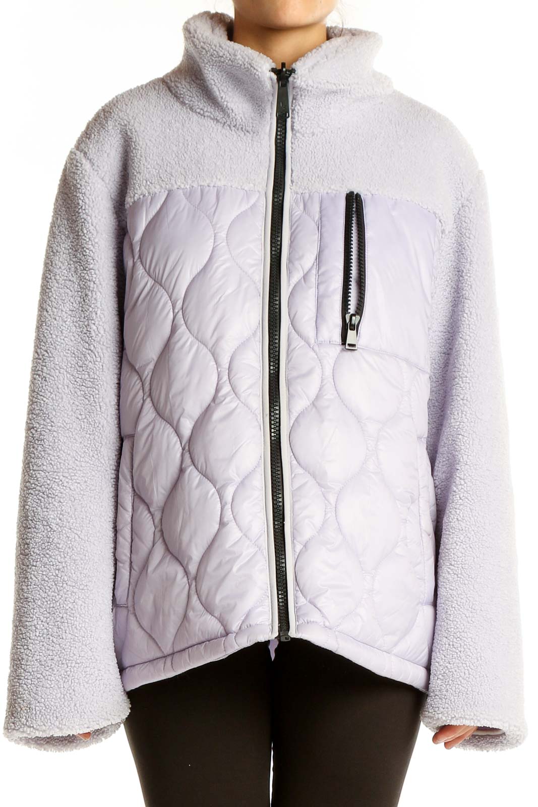 Light Gray Quilted Fleece Jacket Front