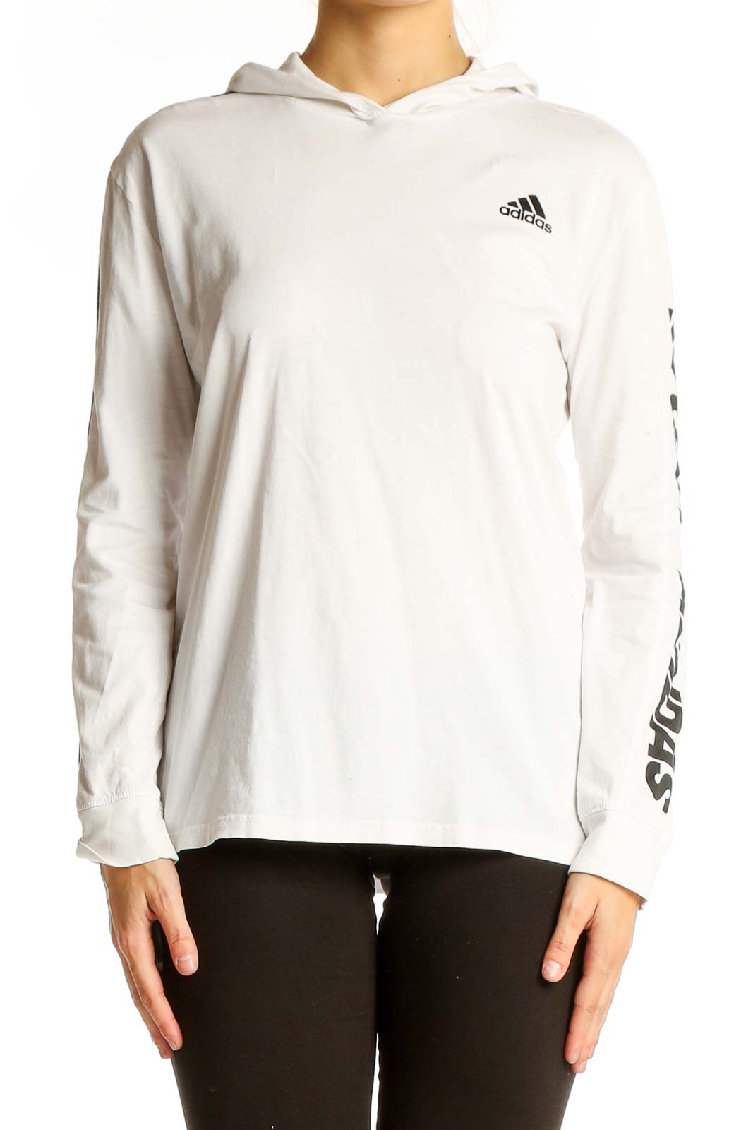 White Hooded Long Sleeve Activewear Top Front