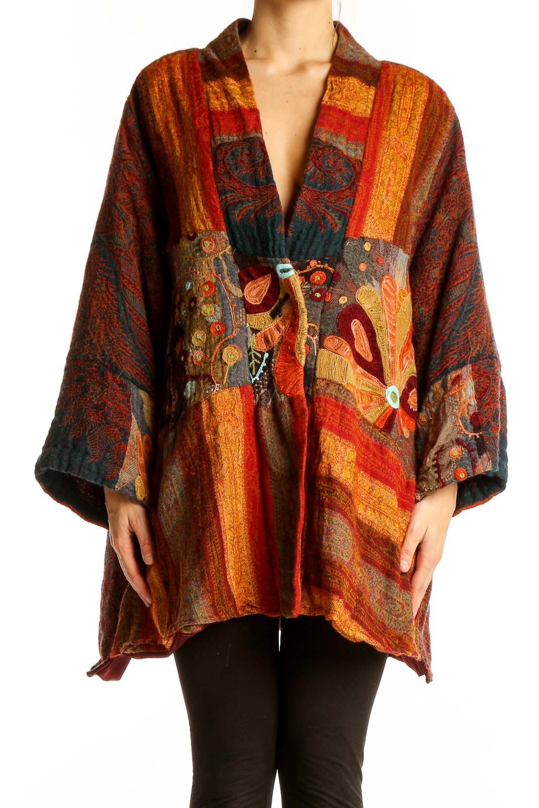 Multicolor Patchwork Kimono Jacket Front