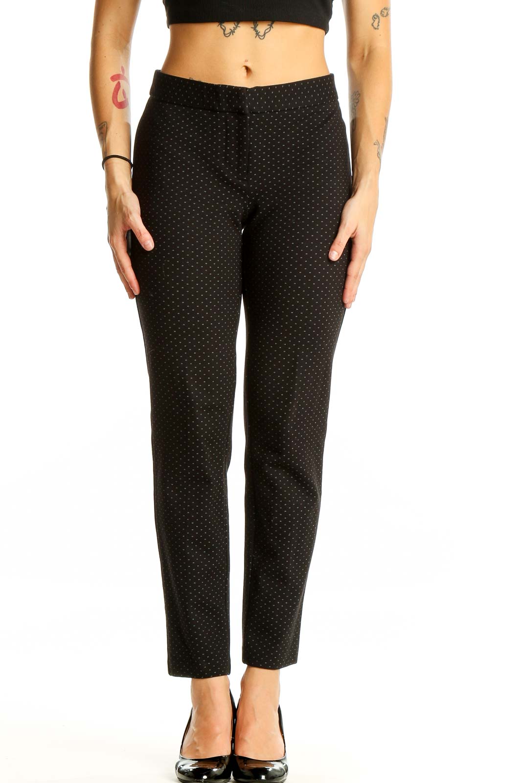 Black Polka Dot Slim Fit Trousers Front