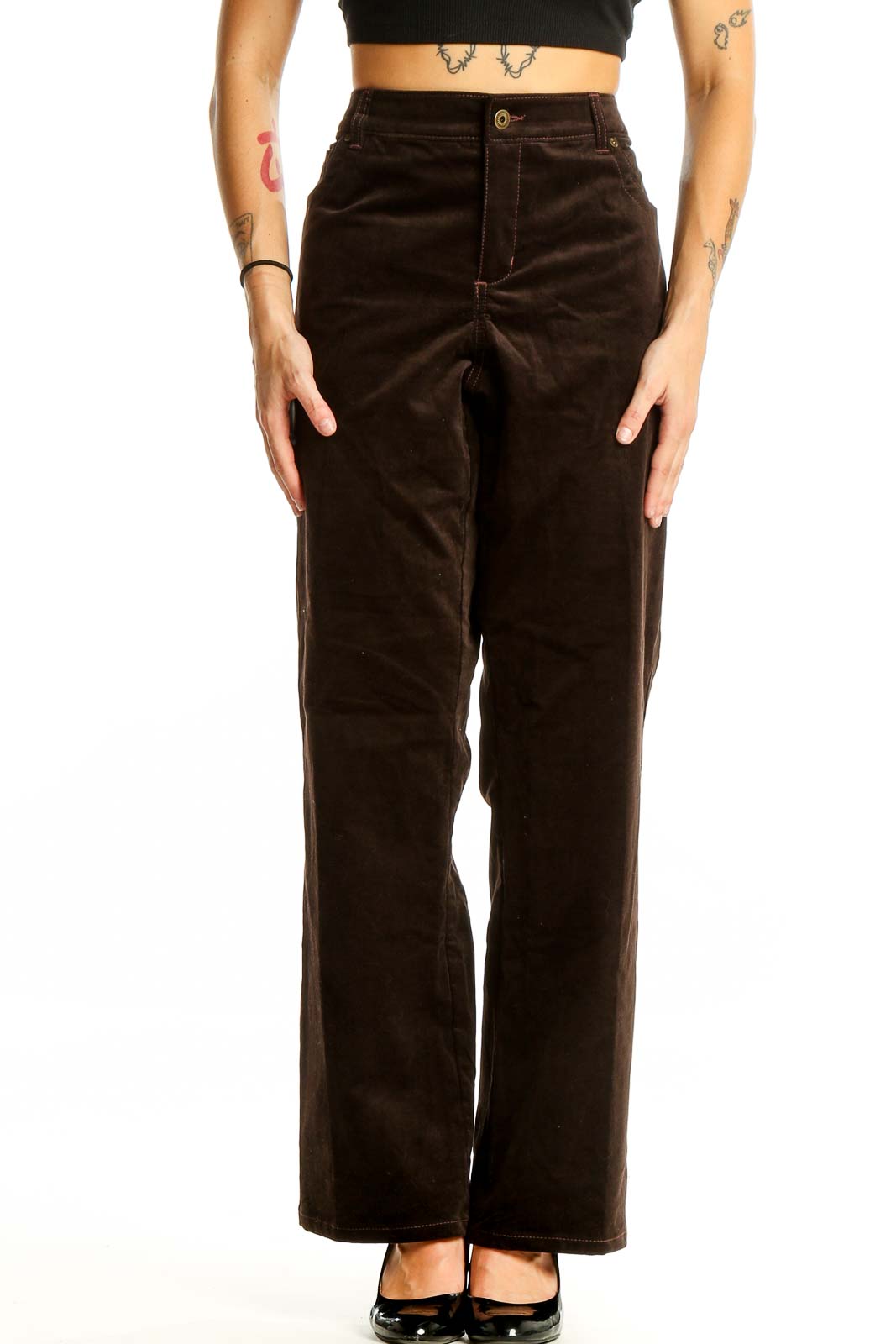 Brown Corduroy Wide-Leg Pants Front