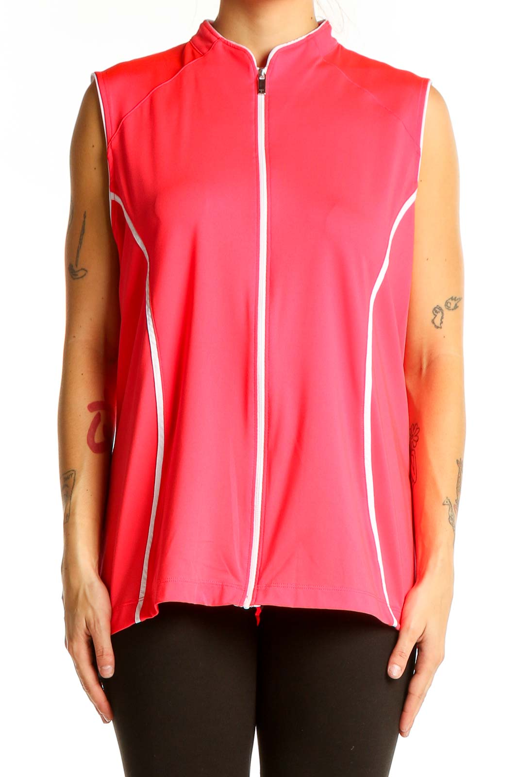 Pink Sleeveless Athletic Zip-Up Vest Front