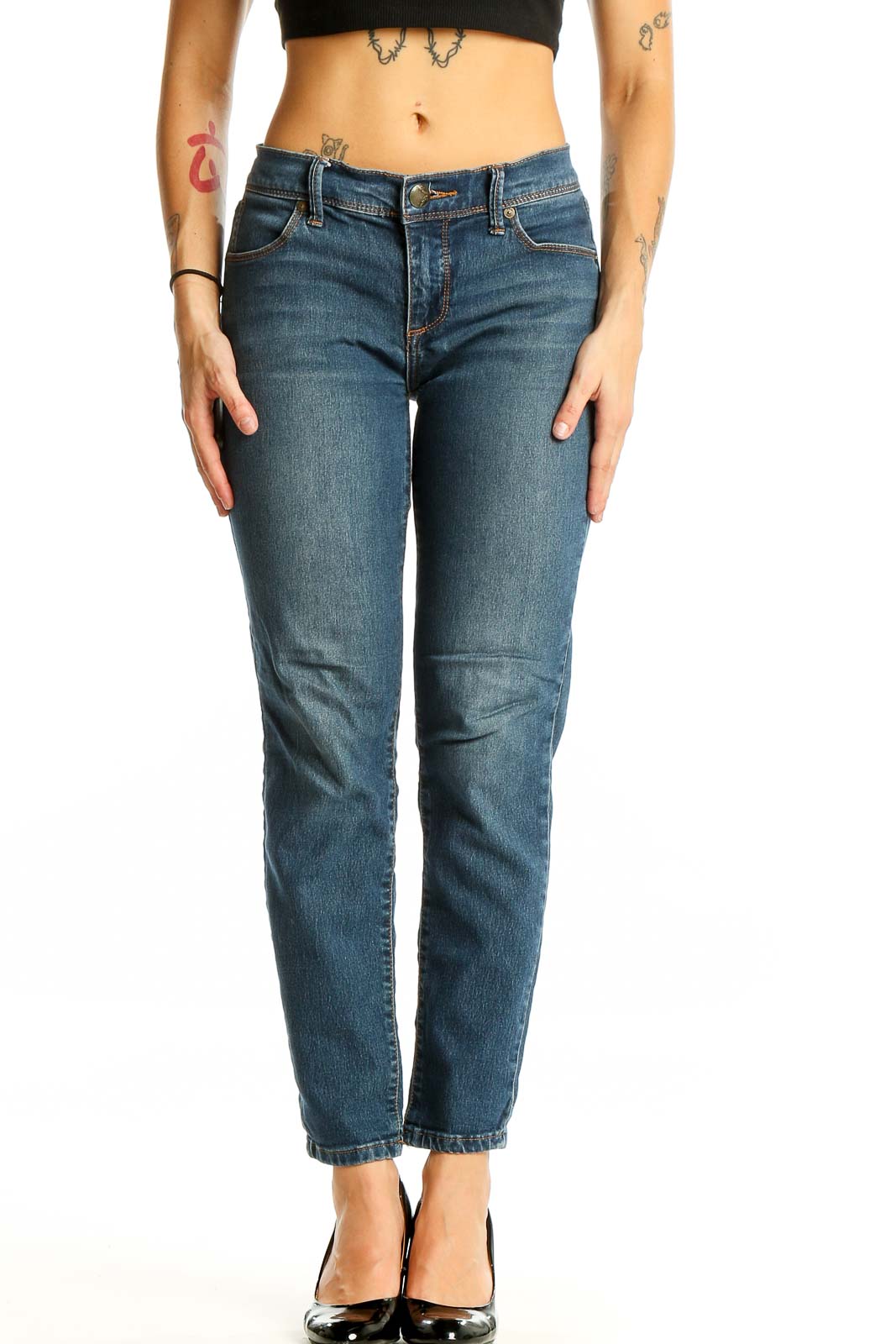 Blue Straight Leg Denim Jeans Front