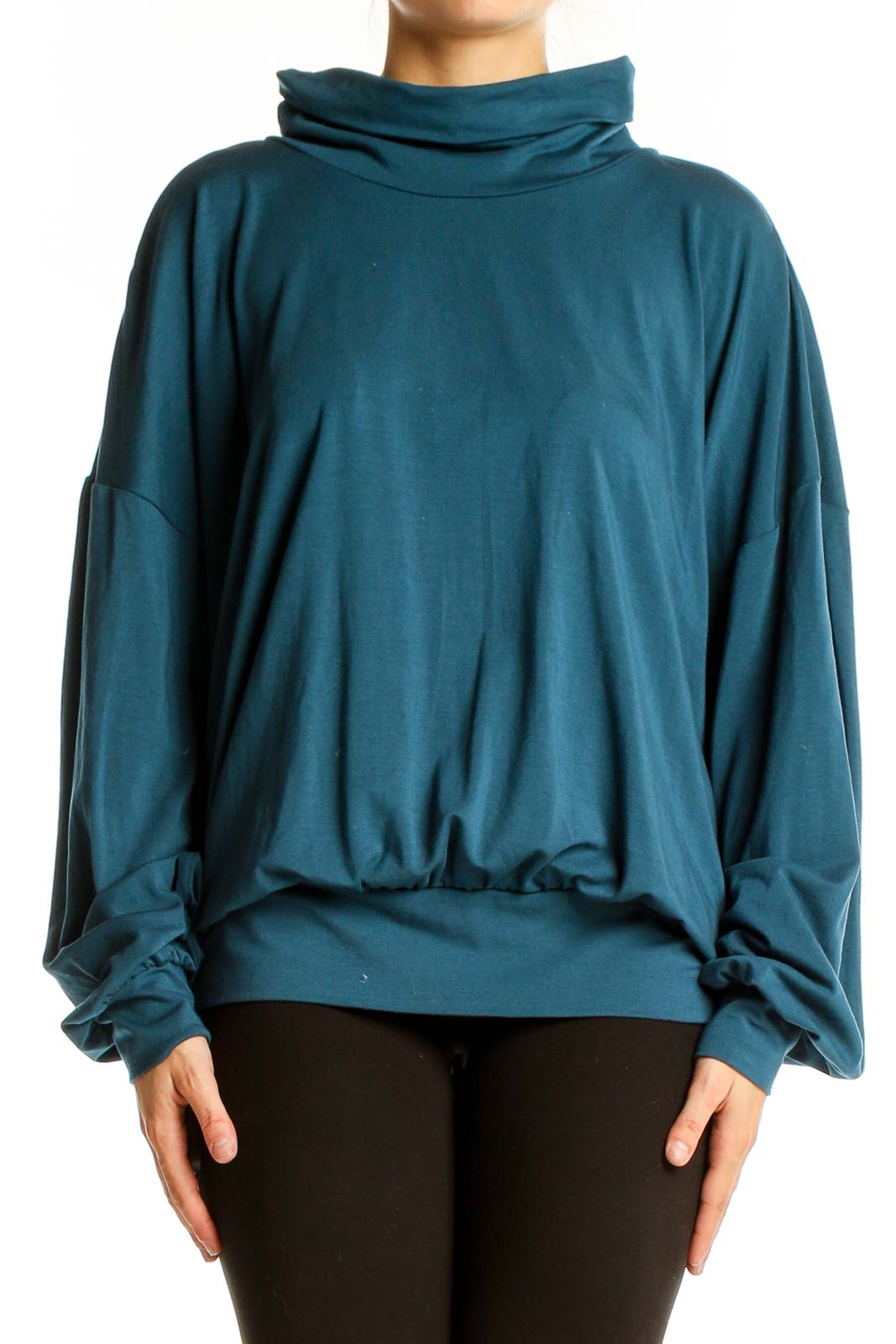 Teal Oversized Cowl Neck Sweater Front