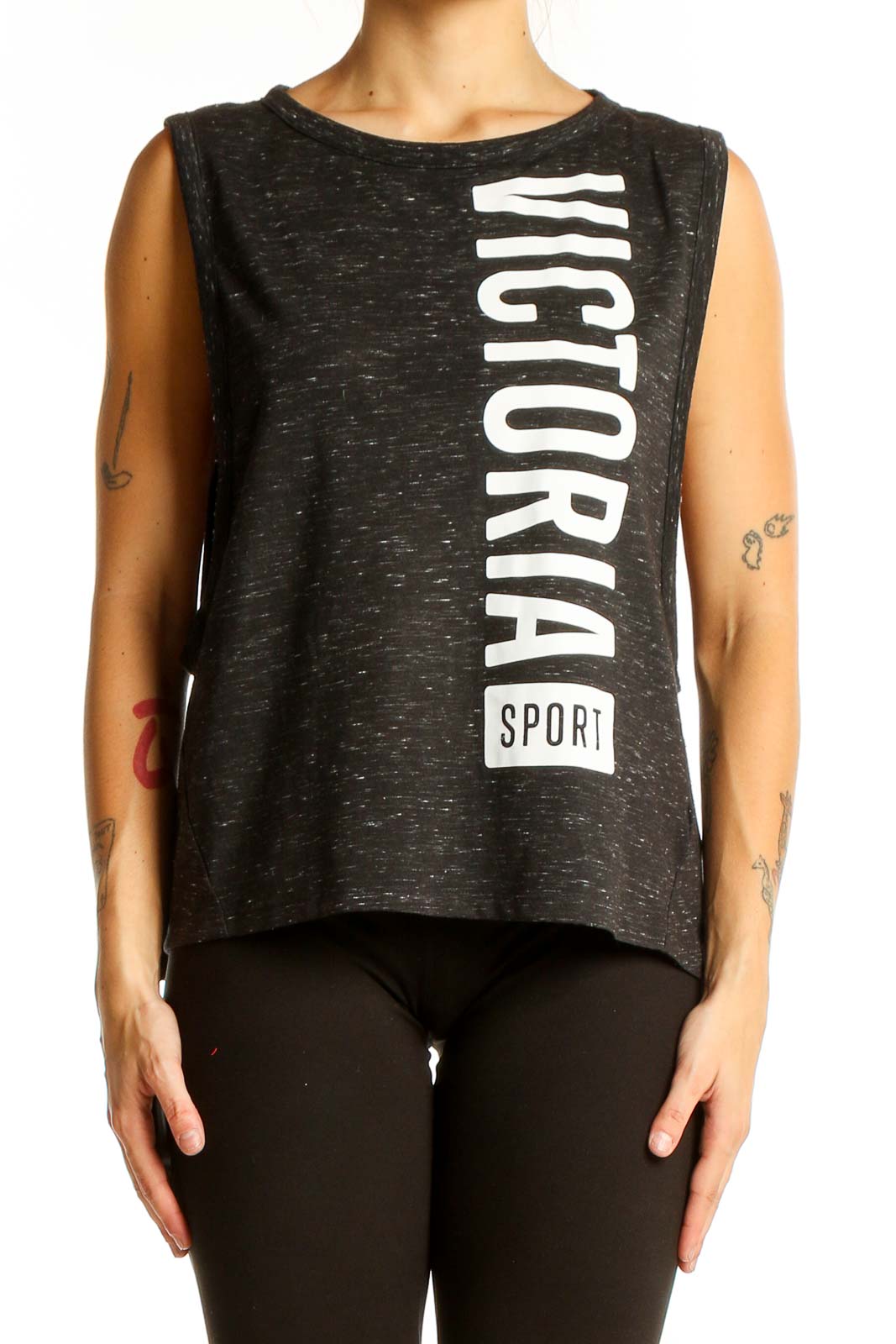 Black Speckled Sleeveless Workout Tank Front