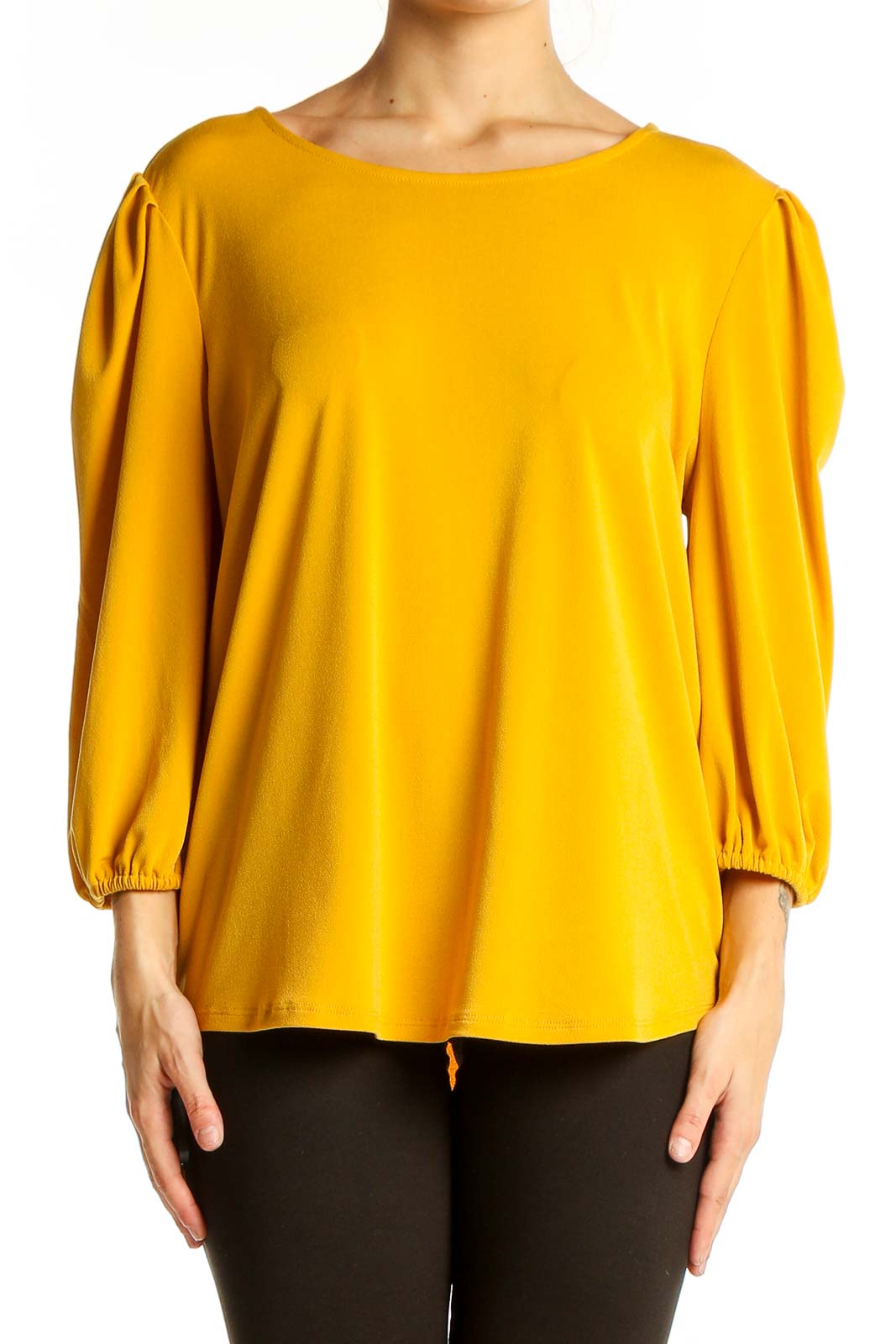 Yellow Puff Sleeve Blouse Front
