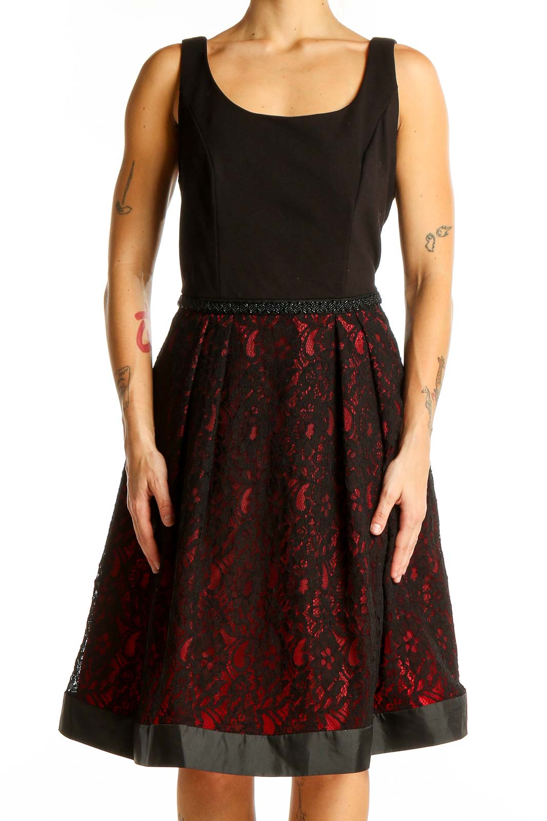 Black and Red Lace Cocktail Dress Front