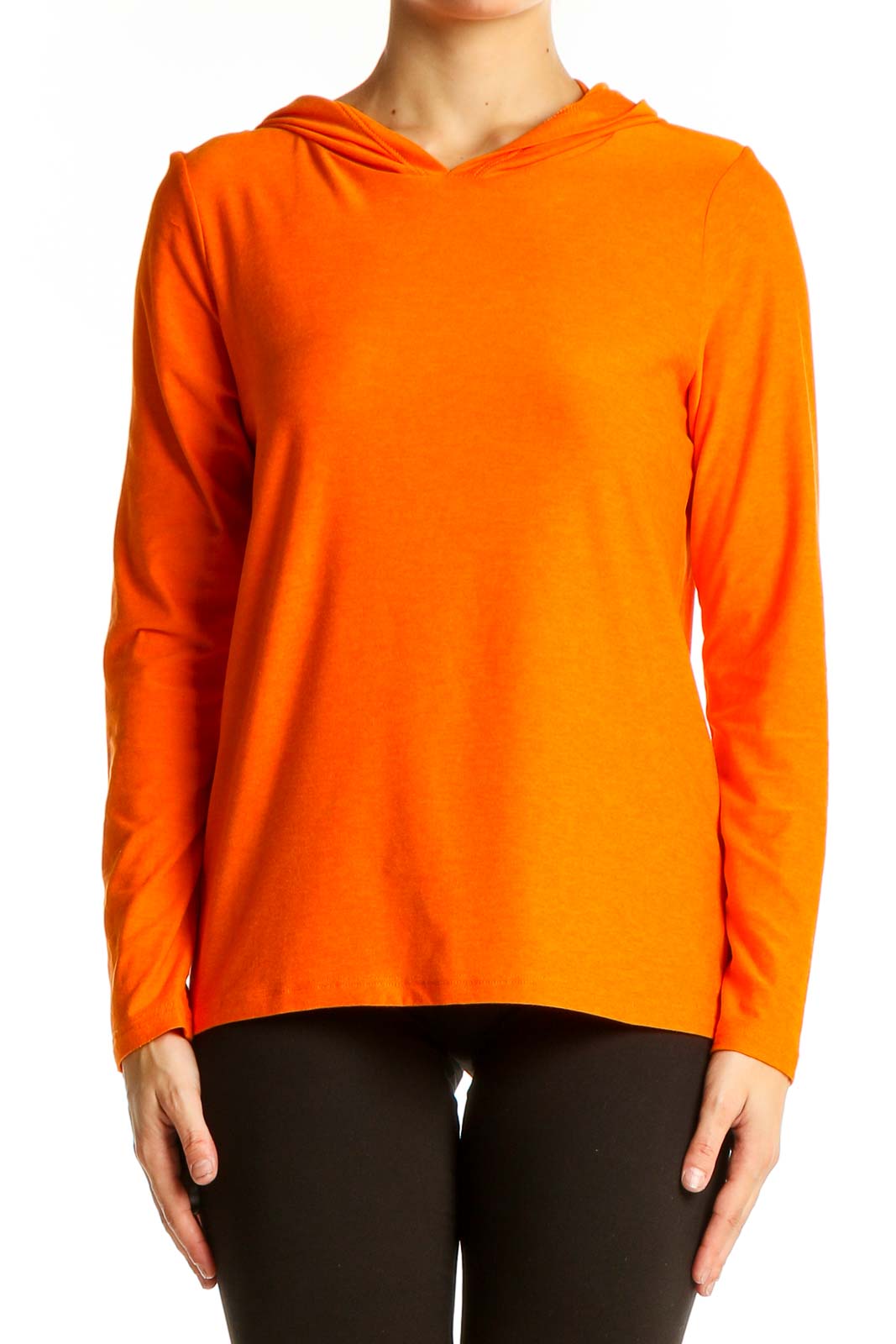 Orange Hooded Long Sleeve Activewear Top Front