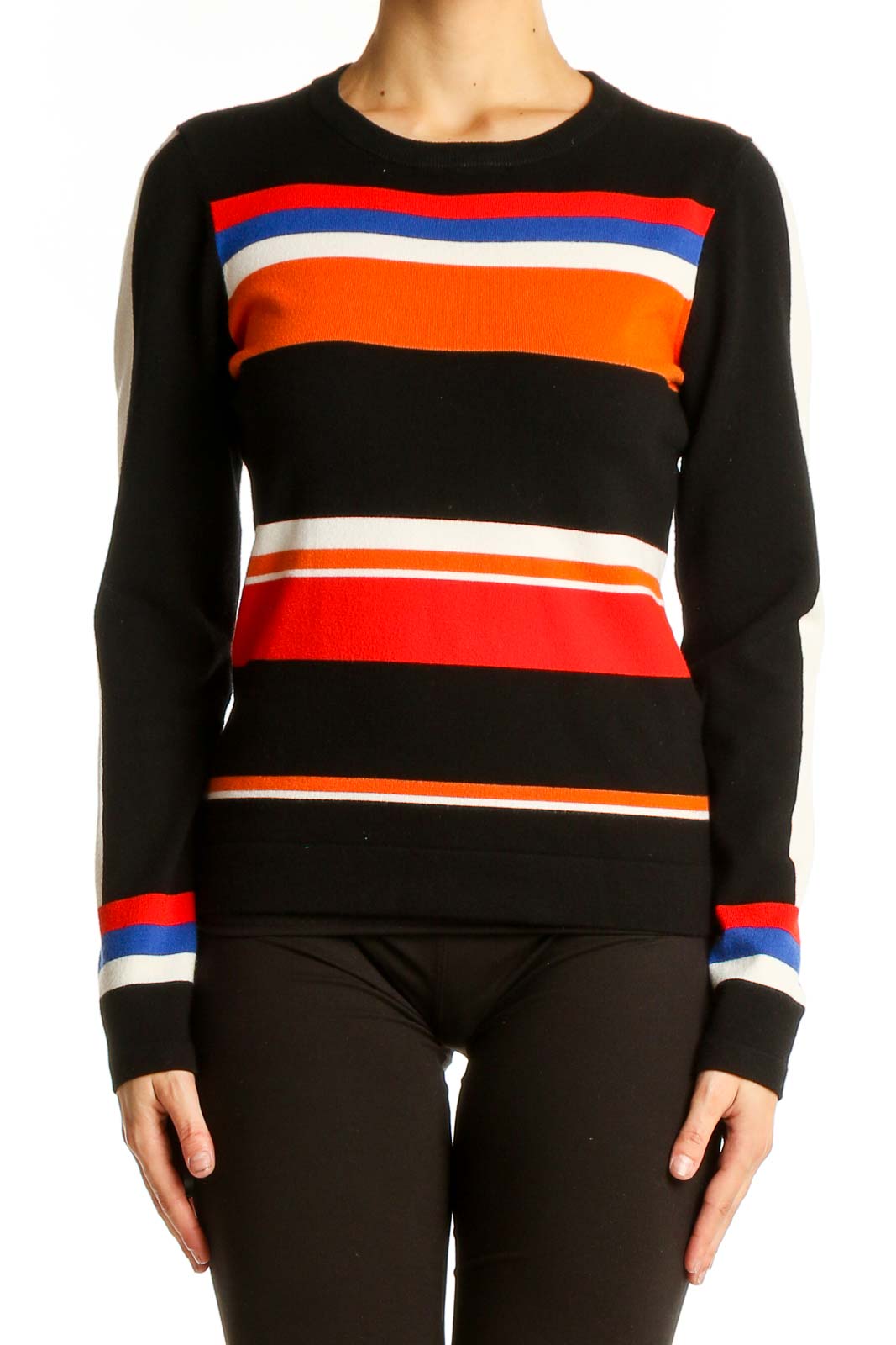 Black Striped Colorblock Knit Sweater Front