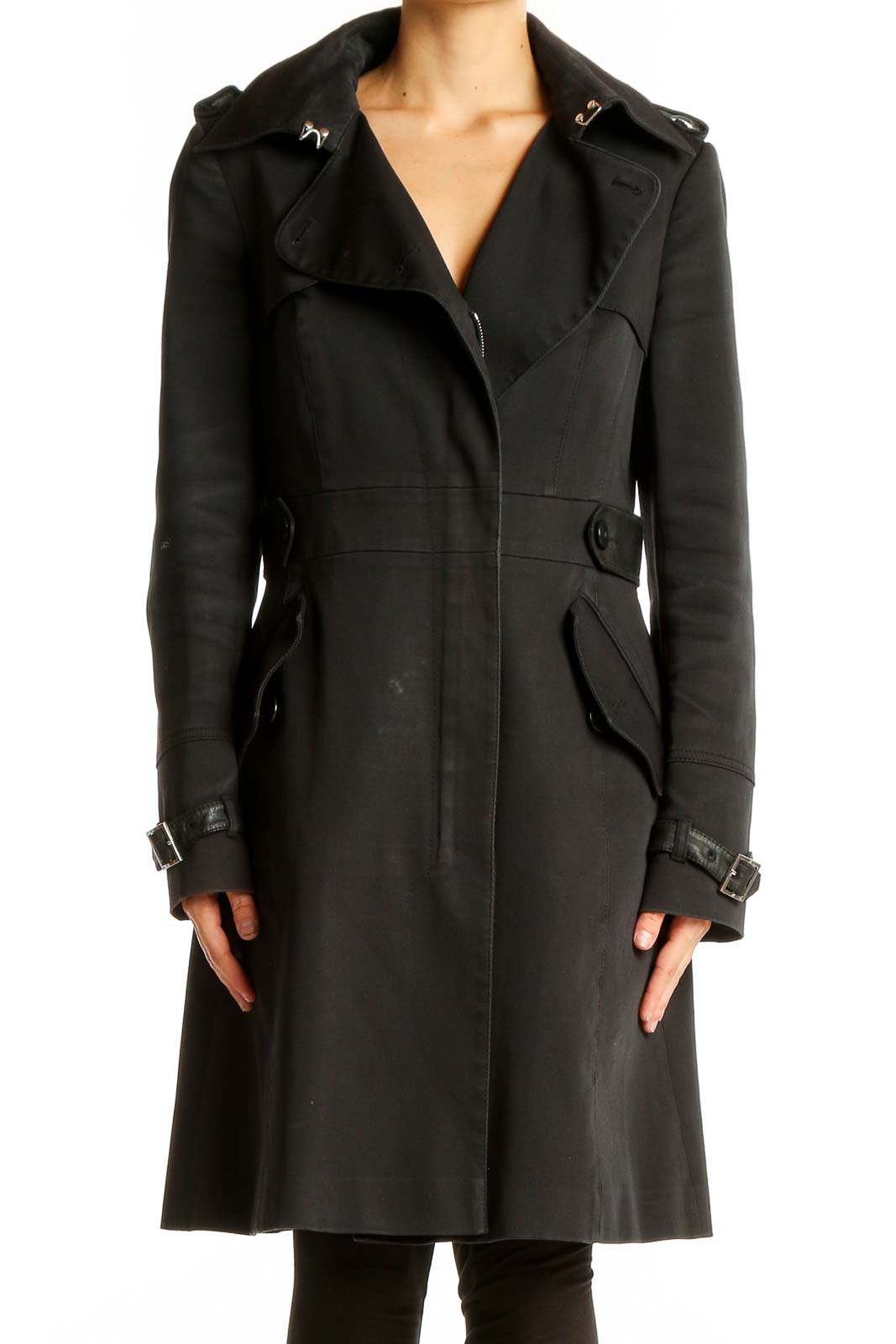 Black Sophisticated Trench Coat Front