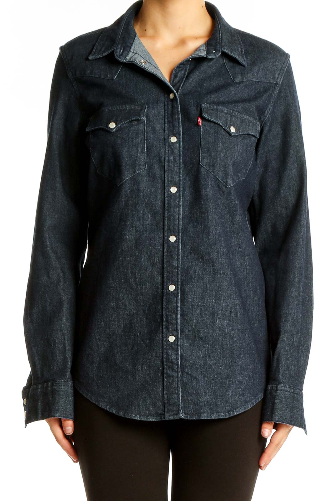 Dark Blue Denim Western Shirt Front