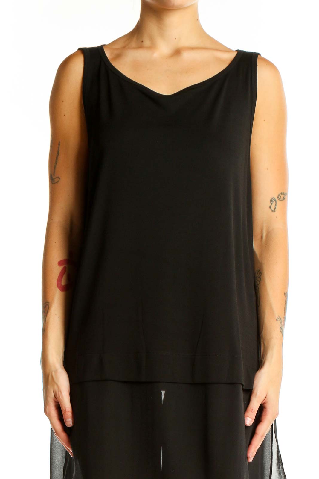 Black Silk V-Neck Sleeveless Tunic Front