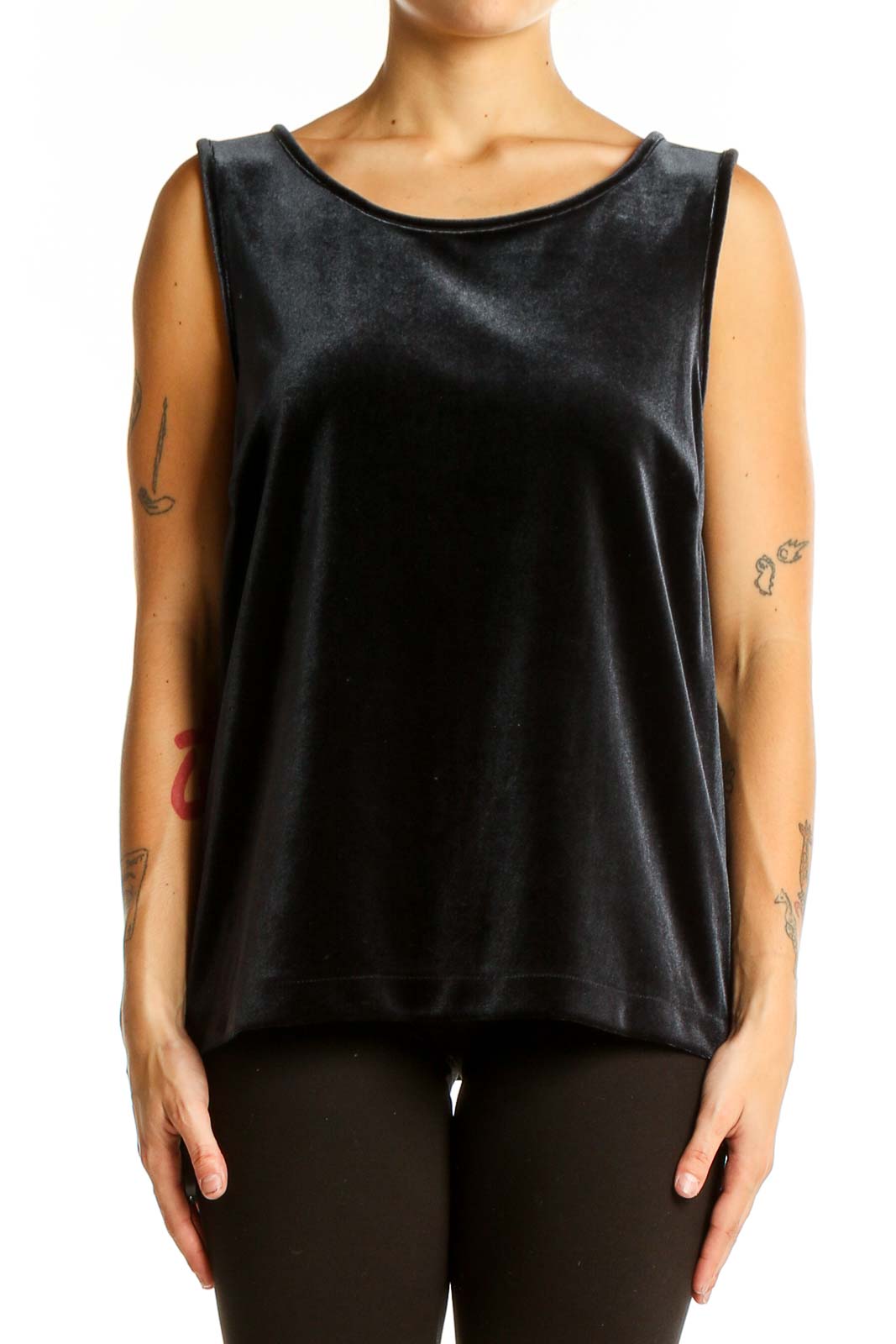 Black Velvet Sleeveless Tank Top Front