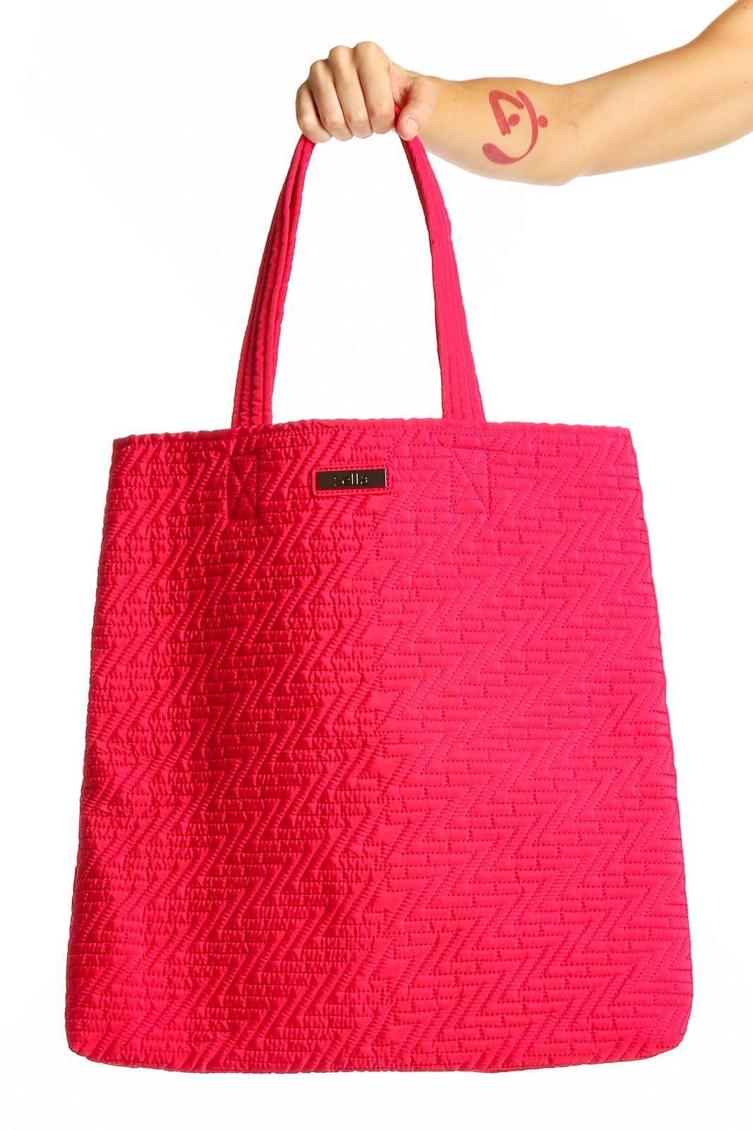 Pink Quilted Nylon Tote Bag Front