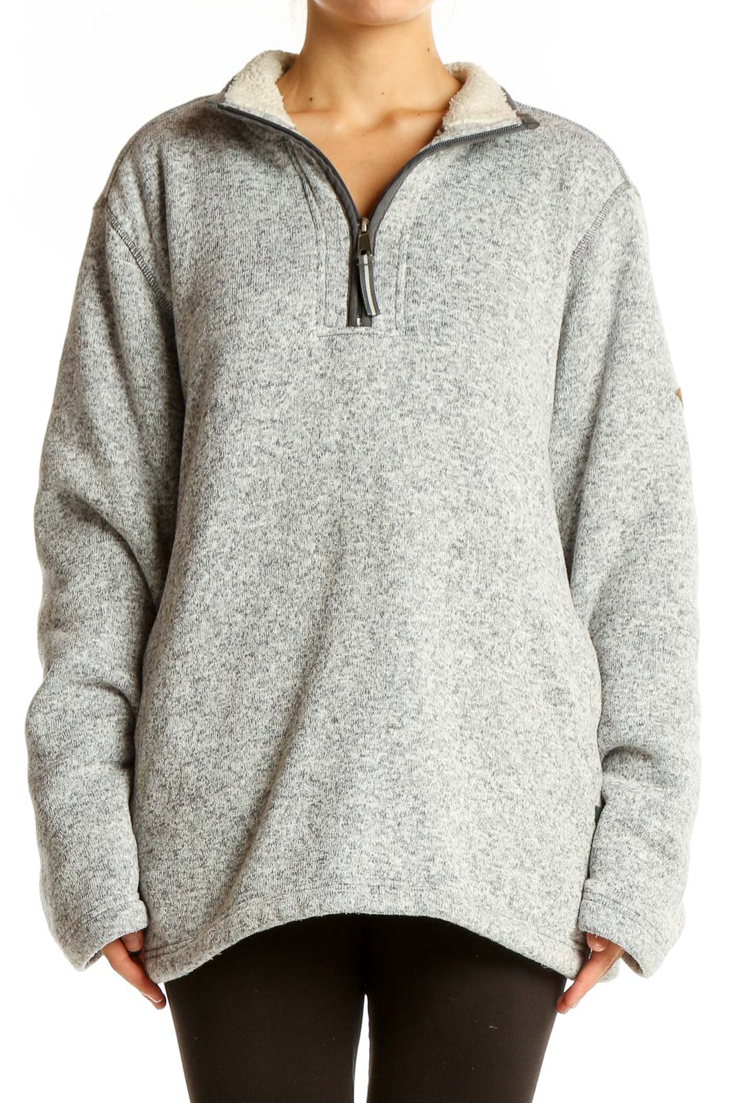 Gray Polyester Half-Zip Fleece Jacket Front