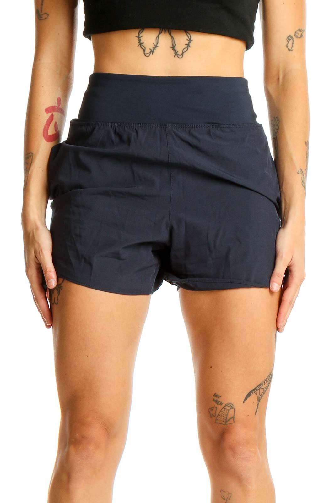 Navy High-Waisted Athletic Shorts Front