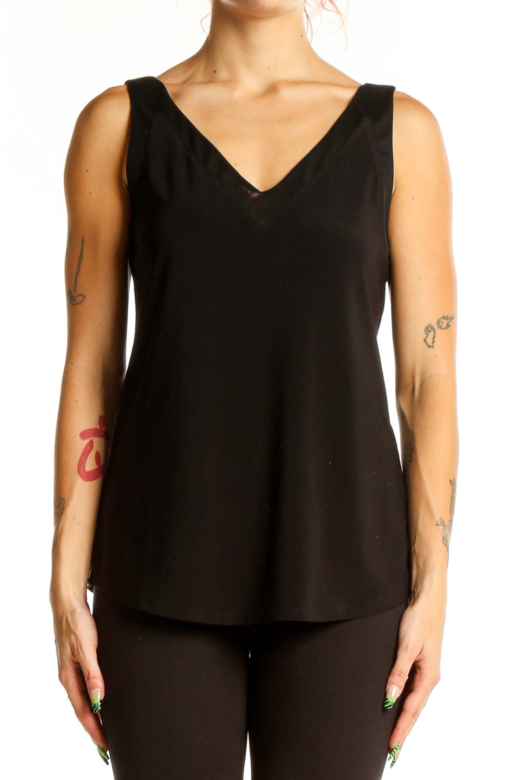 Black V-Neck Sleeveless Top Front