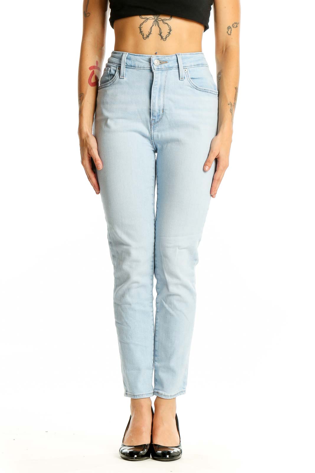 Light Blue High-Waisted Slim Fit Jeans Front