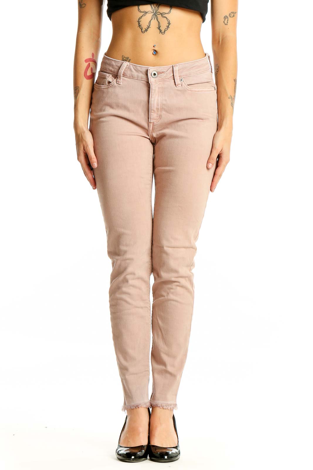 Blush Pink Slim Fit Denim Jeans Front