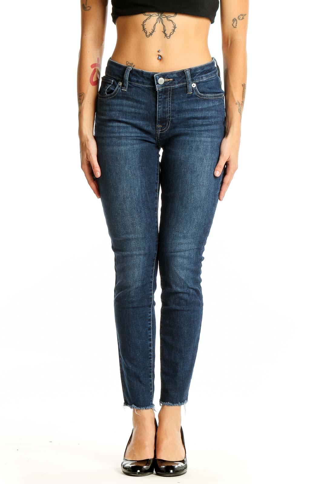 Dark Blue Skinny Ankle Jeans Front