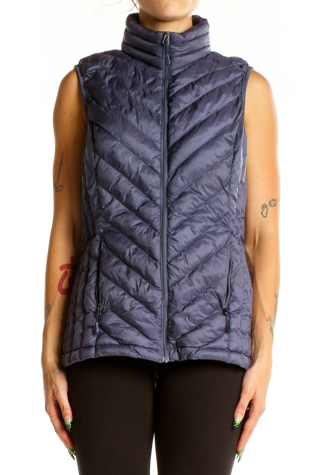 Navy Quilted Puffer Vest Front
