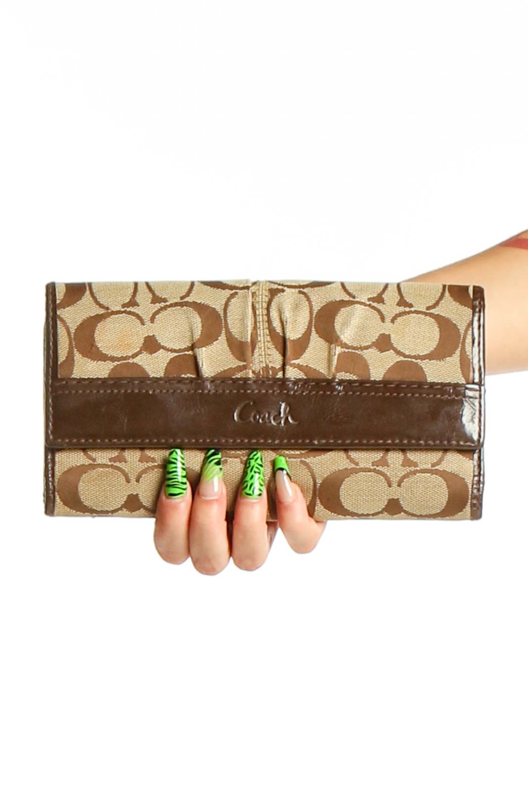 Brown Signature Canvas Leather Clutch Front