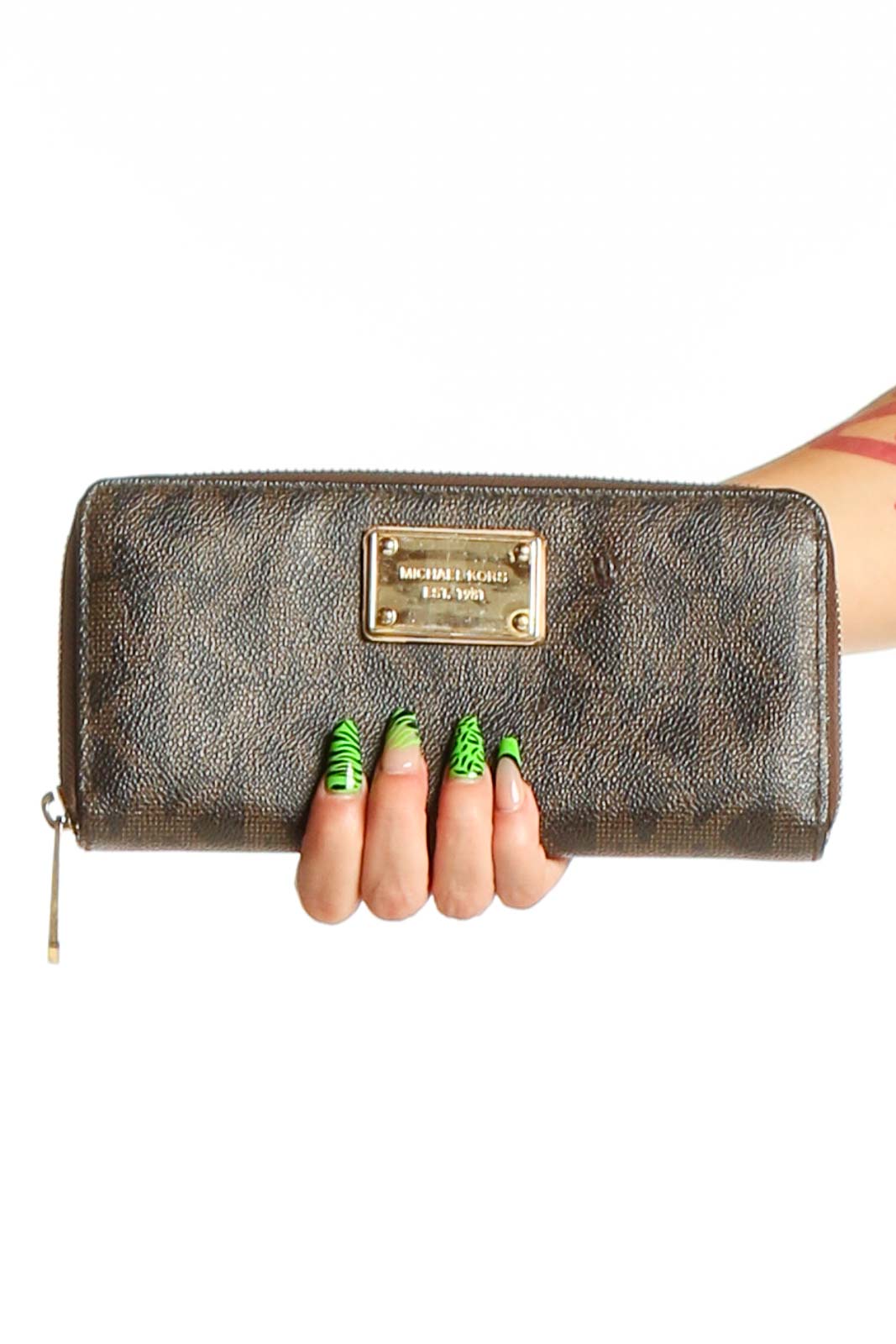 Brown Leather Zip-Around Wallet Front