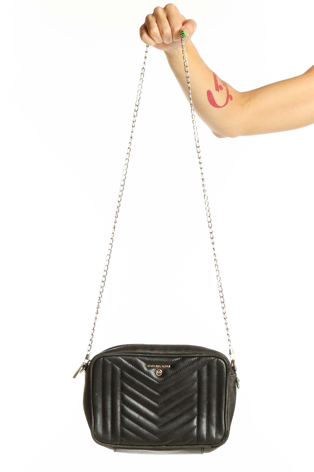 Black Quilted Leather Crossbody Bag Front