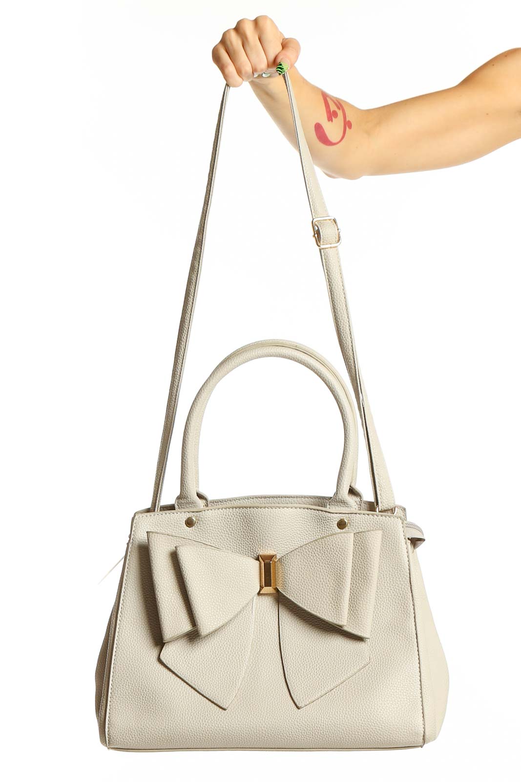 Cream Leather Bow Satchel Front