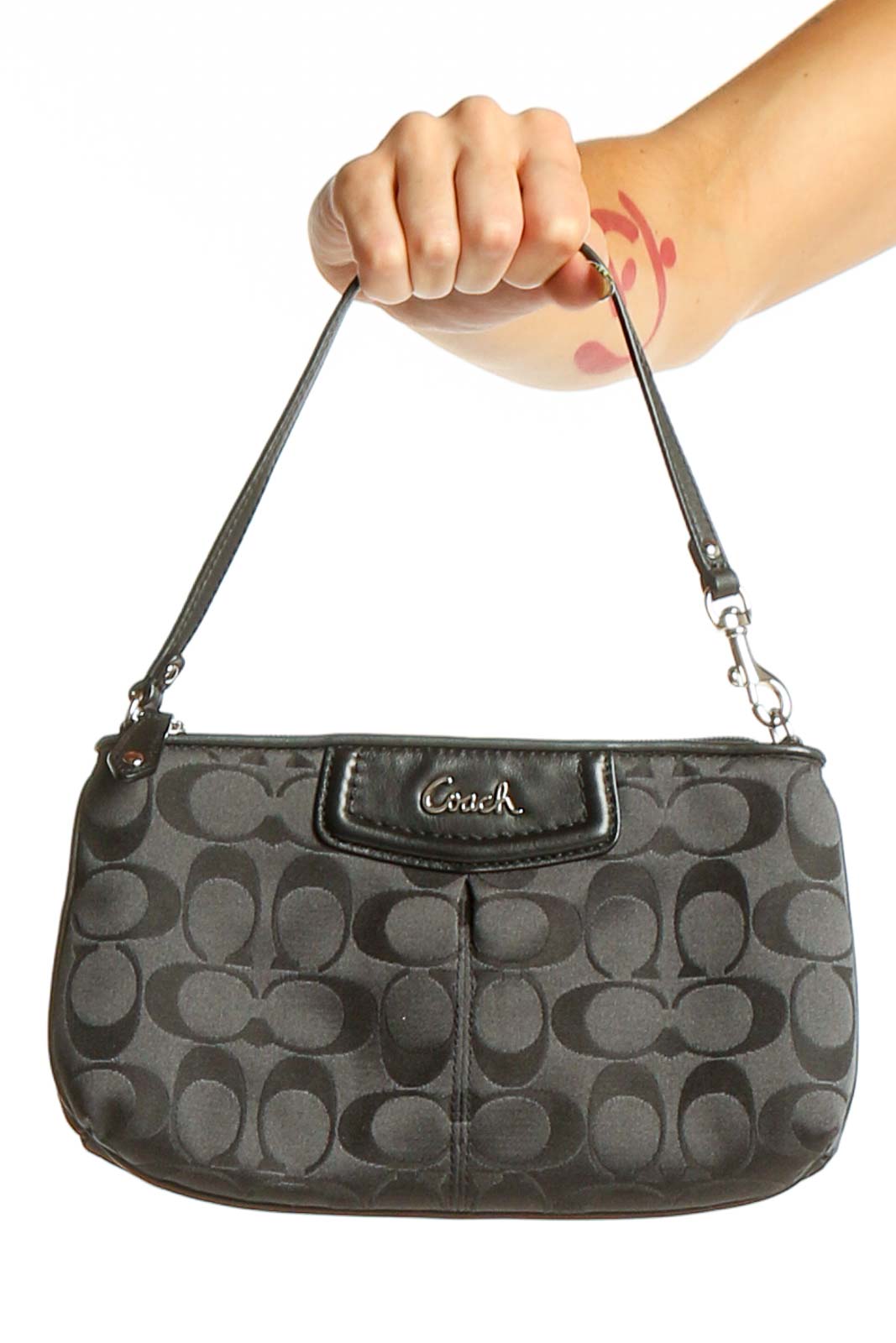 Black Signature Canvas Wristlet Clutch Front