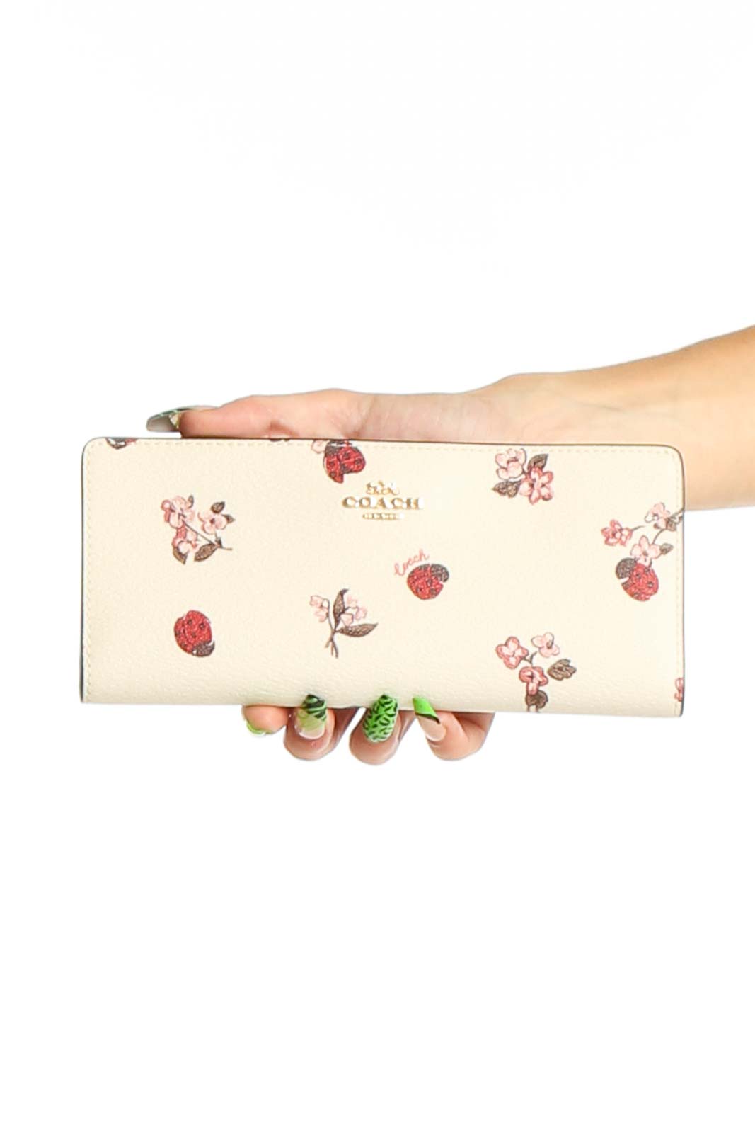 Cream Floral Print Leather Clutch Front