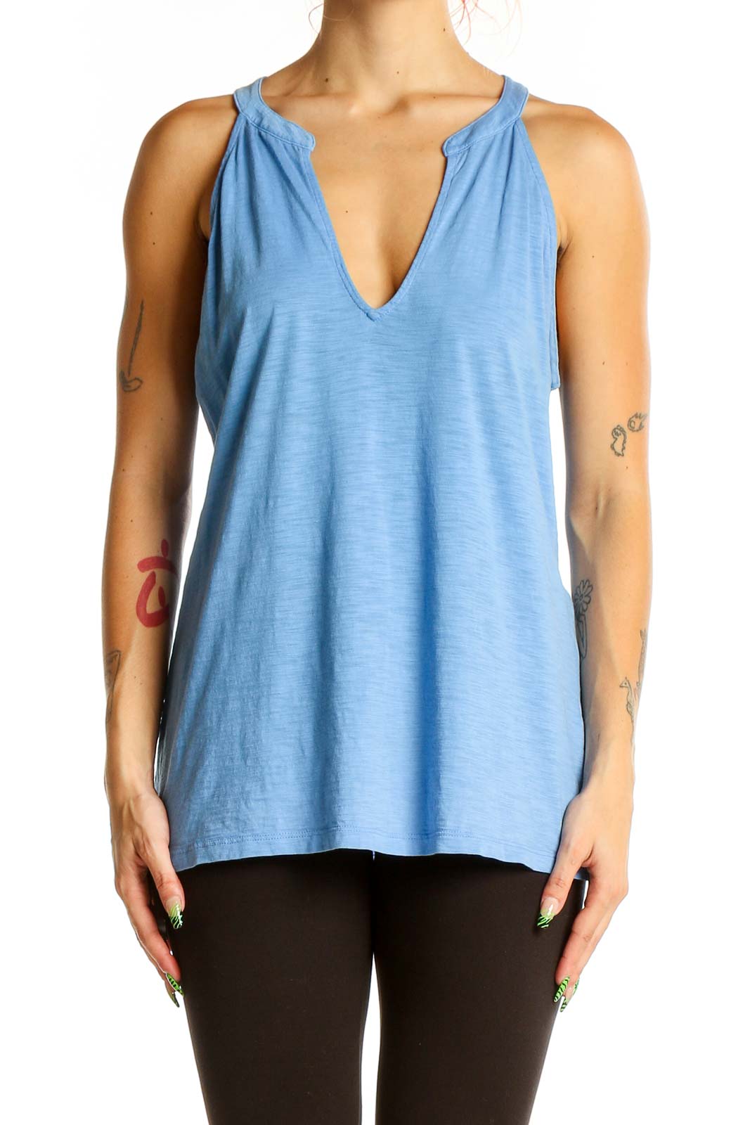 Sky Blue Sleeveless V-Neck Tank Top Front