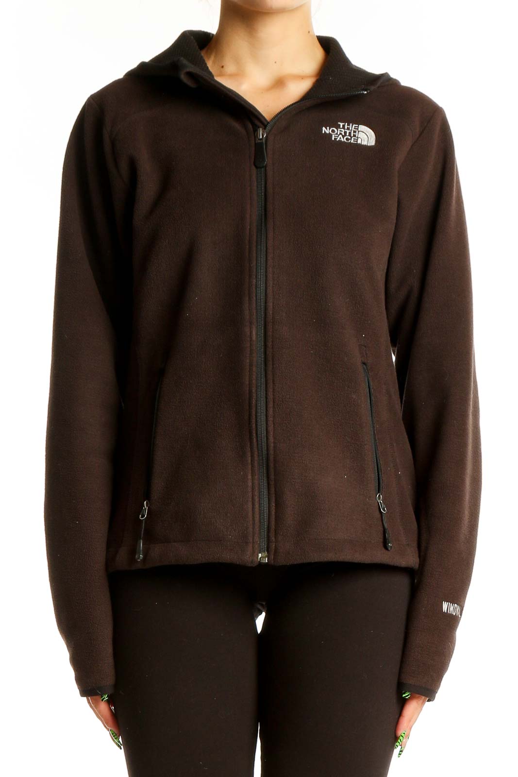 Brown Polyester Fleece Zip-Up Hoodie Front