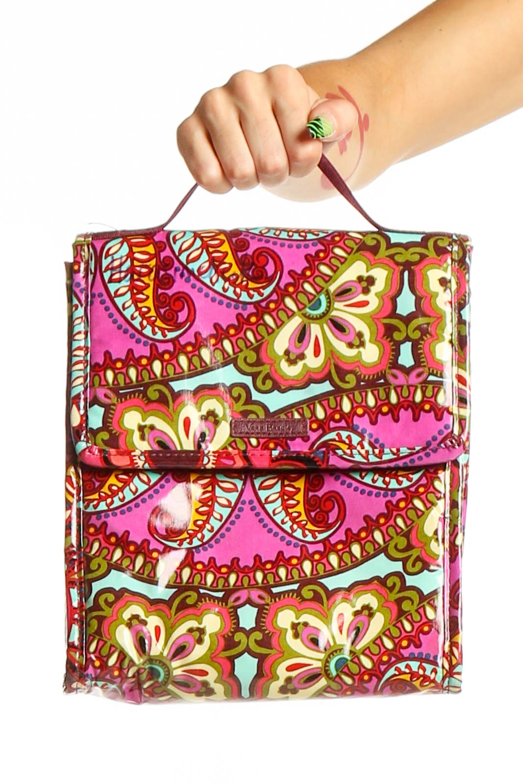 Pink Floral Paisley Insulated Lunch Bag Front