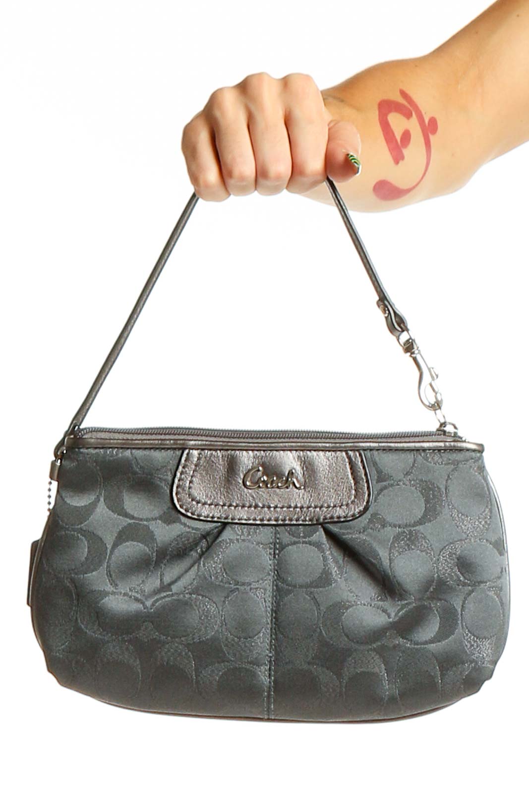 Gray Signature Canvas Wristlet Clutch Front